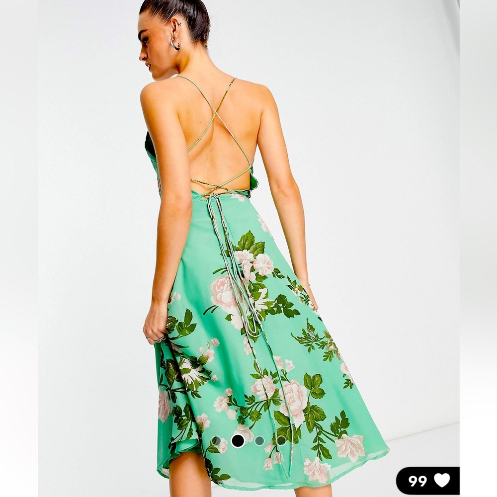 ASOS design cami wrap midi dress with lace up back in sage floral